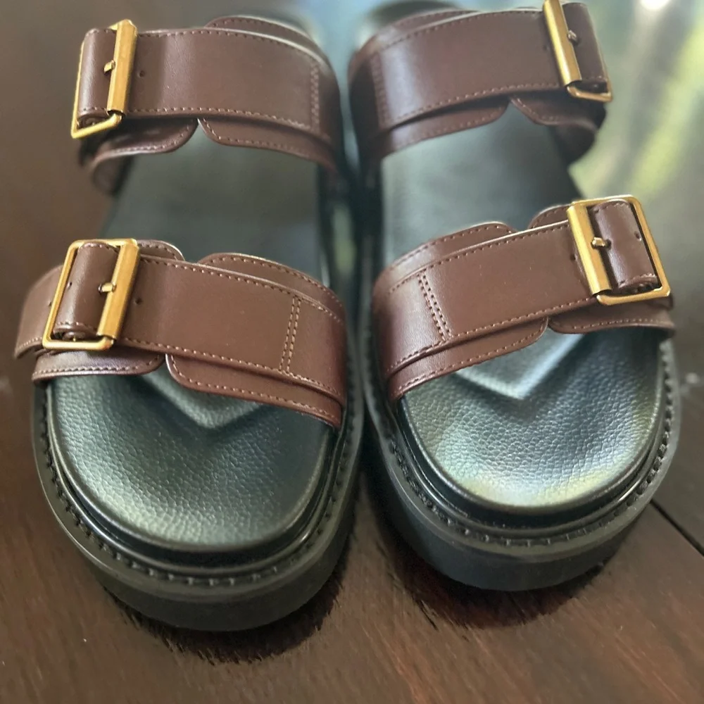 Princess Polly‎ Brown Sandals with Gold Accents adjustable straps size 10